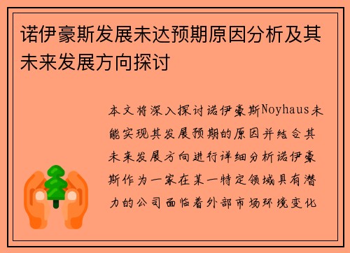 诺伊豪斯发展未达预期原因分析及其未来发展方向探讨